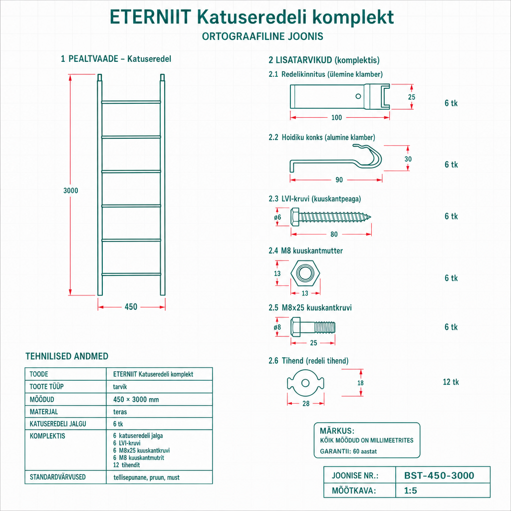 Katuseredeli komplekt - tehniline joonis