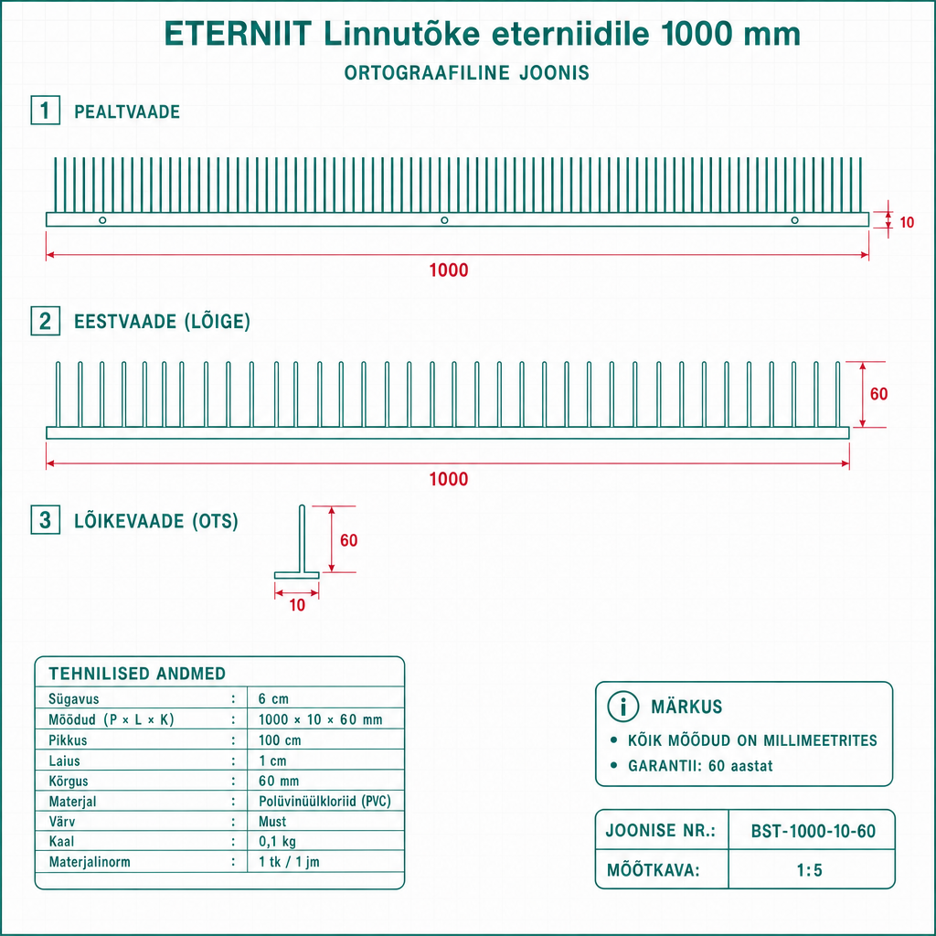 Linnutõke eterniidile 1000 mm - tehniline joonis