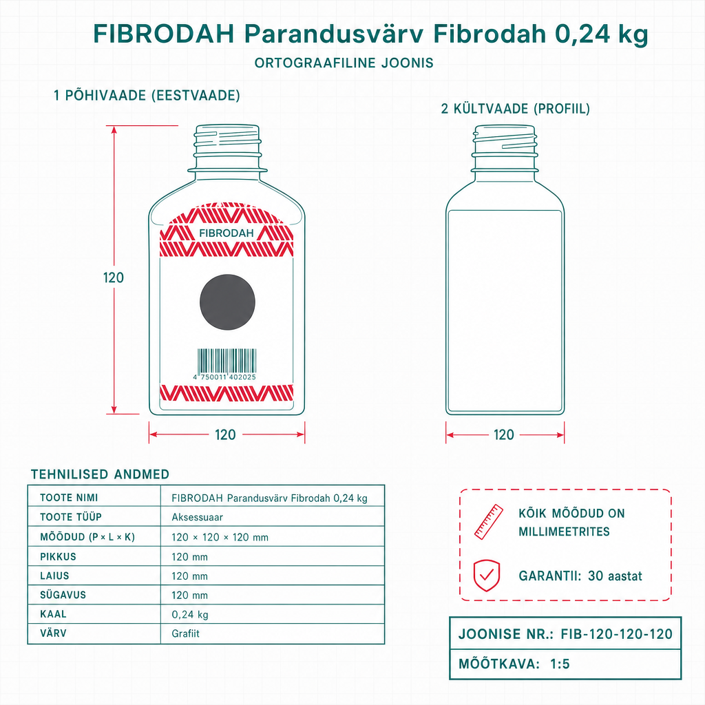 Parandusvärv Fibrodah 0,24 kg - tehniline joonis