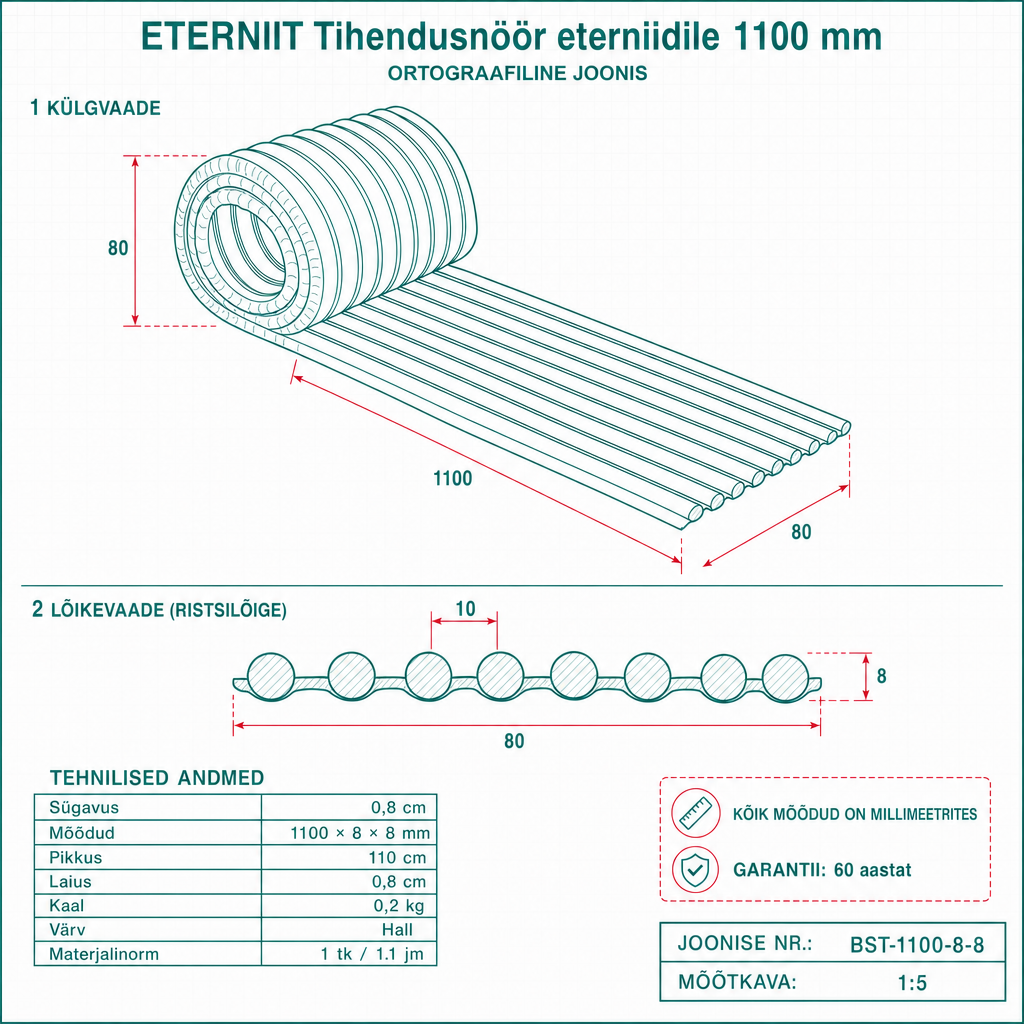 Tihendusnöör eterniidile 1100 mm - tehniline joonis