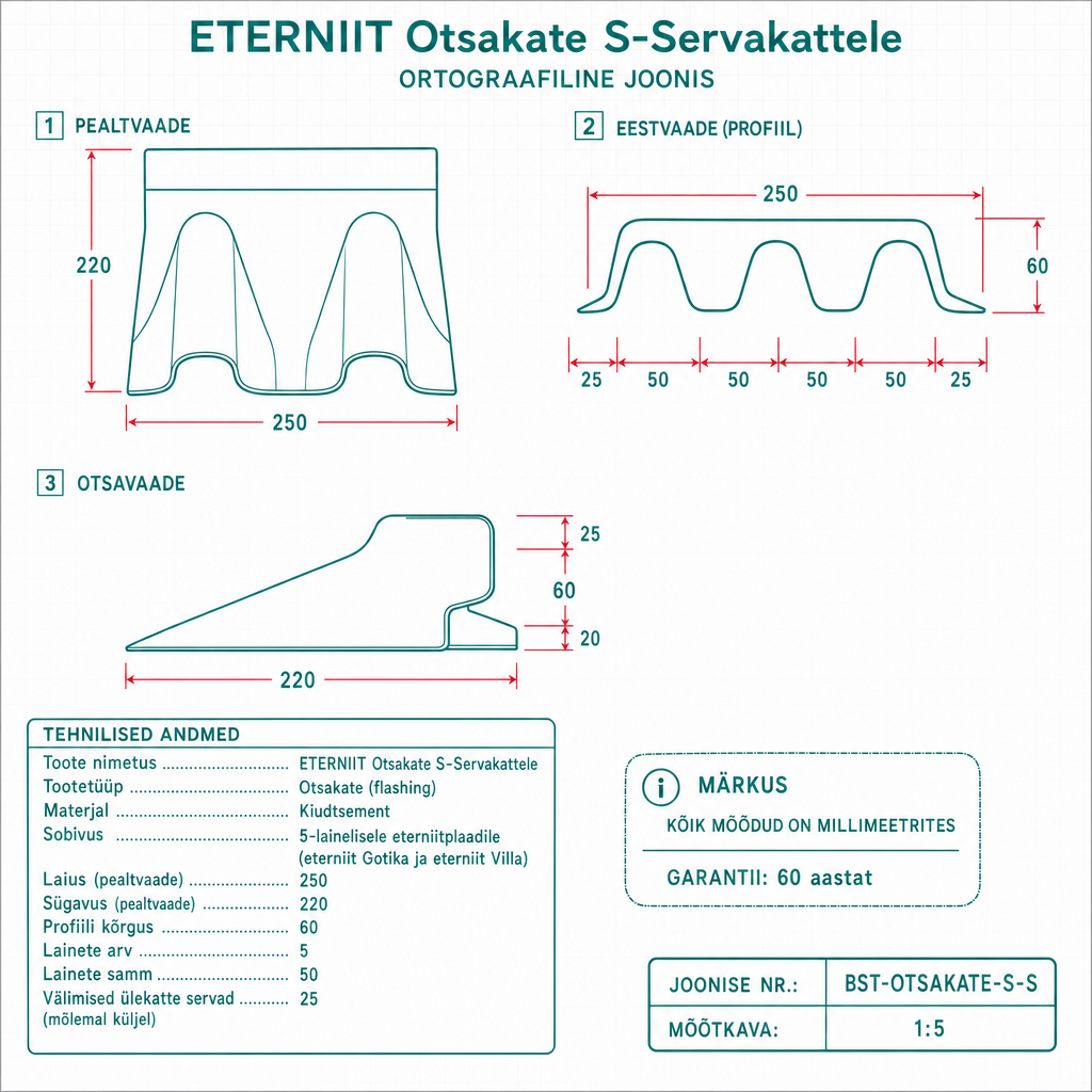 Otsakate S-Servakattele - tehniline joonis