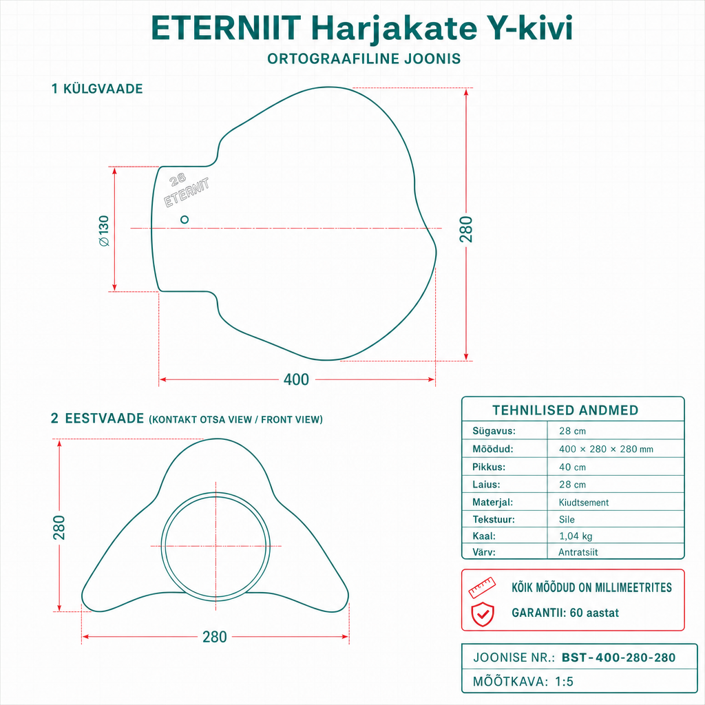 Harjakate Y-kivi - tehniline joonis