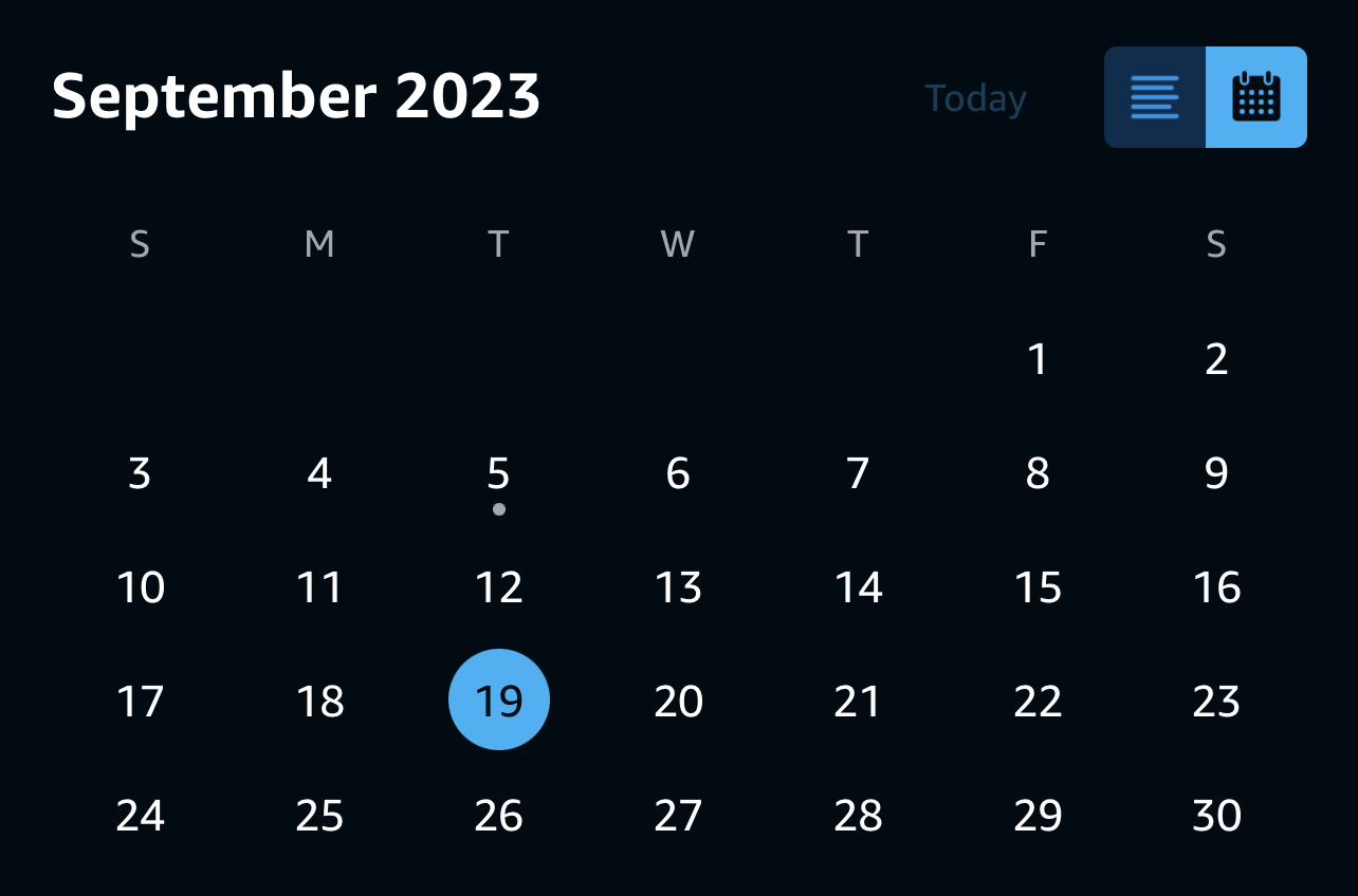 Still image of the Alexa Mobile calendar month view component