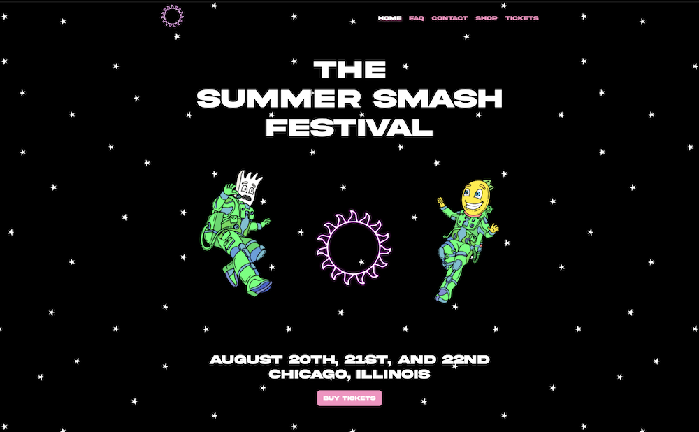 The home page of the 2021 space-themed summer smash website