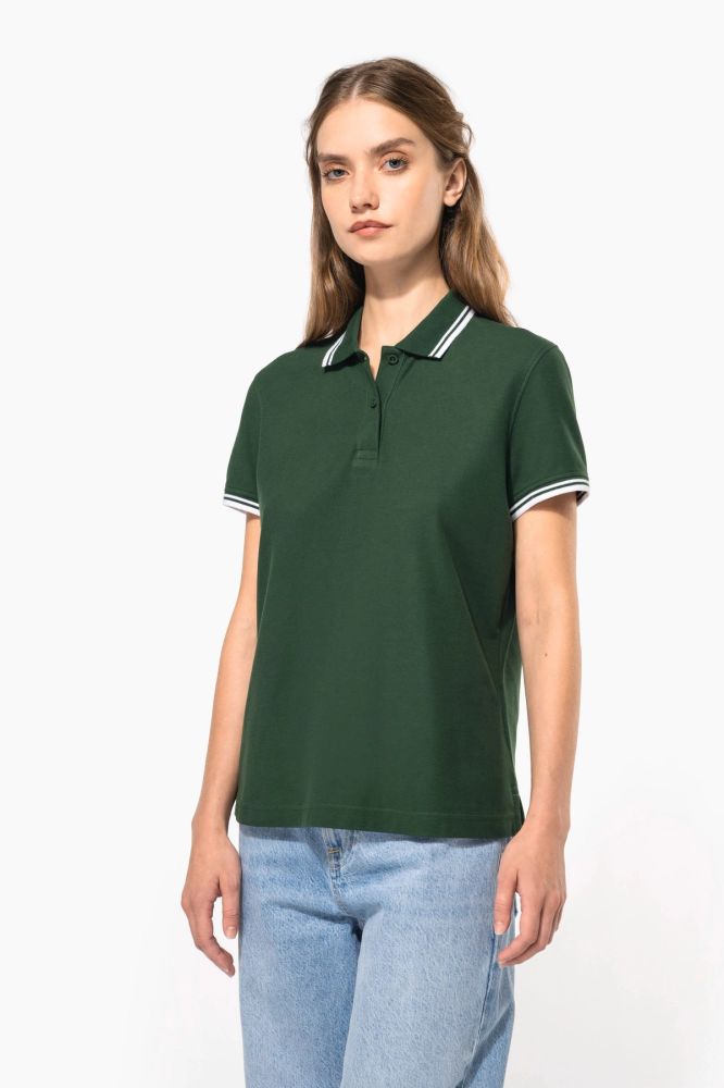 Polo femme manches courtes à liserés contrastés — photo 1