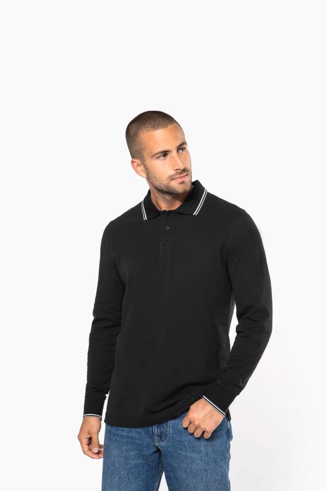 Polo maille piquée manches longues homme — photo 1