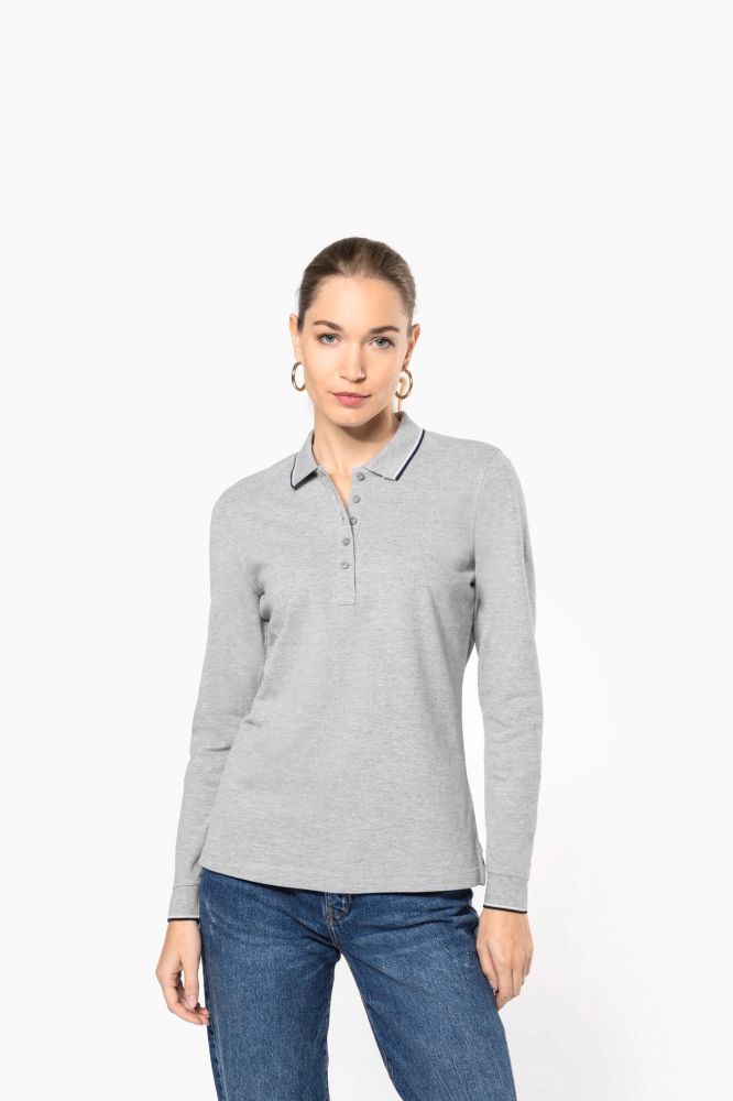 Polo maille piquée manches longues femme — photo 1