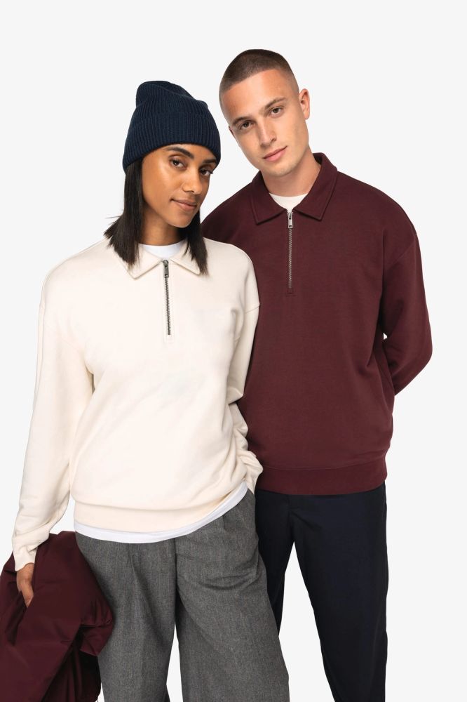 Sweat-shirt écoresponsable quart zip col polo à épaules tombantes unisexe — photo 1
