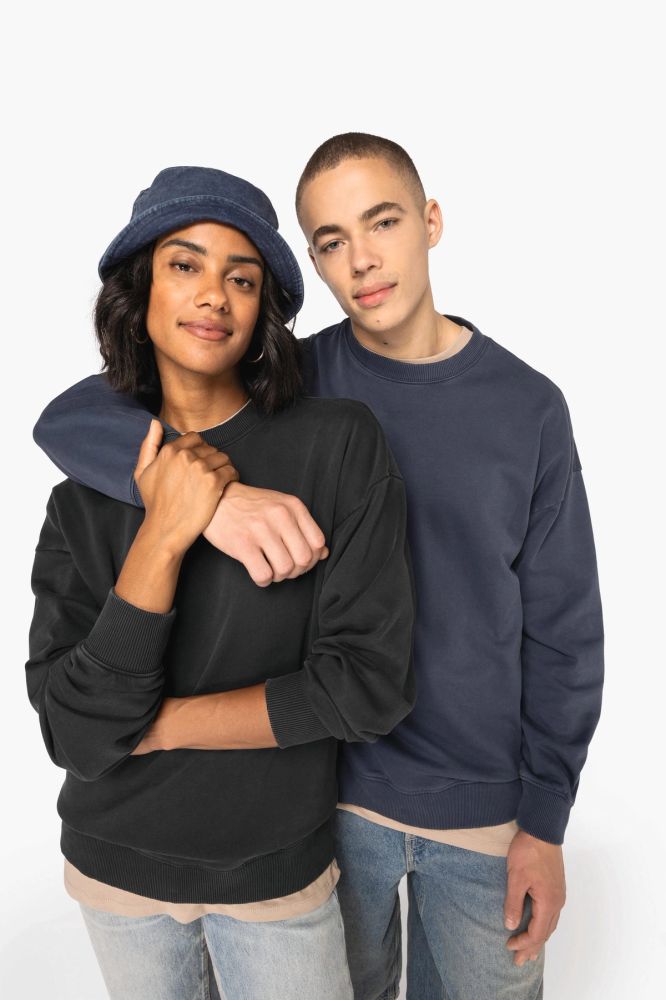 Sweat-shirt écoresponsable à col rond délavé oversize unisexe — photo 1