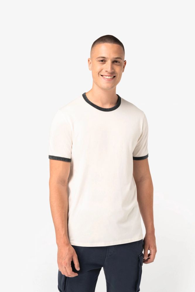 T-shirt ringer écoresponsable à bords contrastés effet délavé homme — photo 1