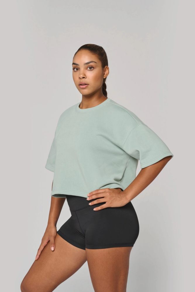 Sweat-shirt crop à manches courtes col rond femme — photo 1