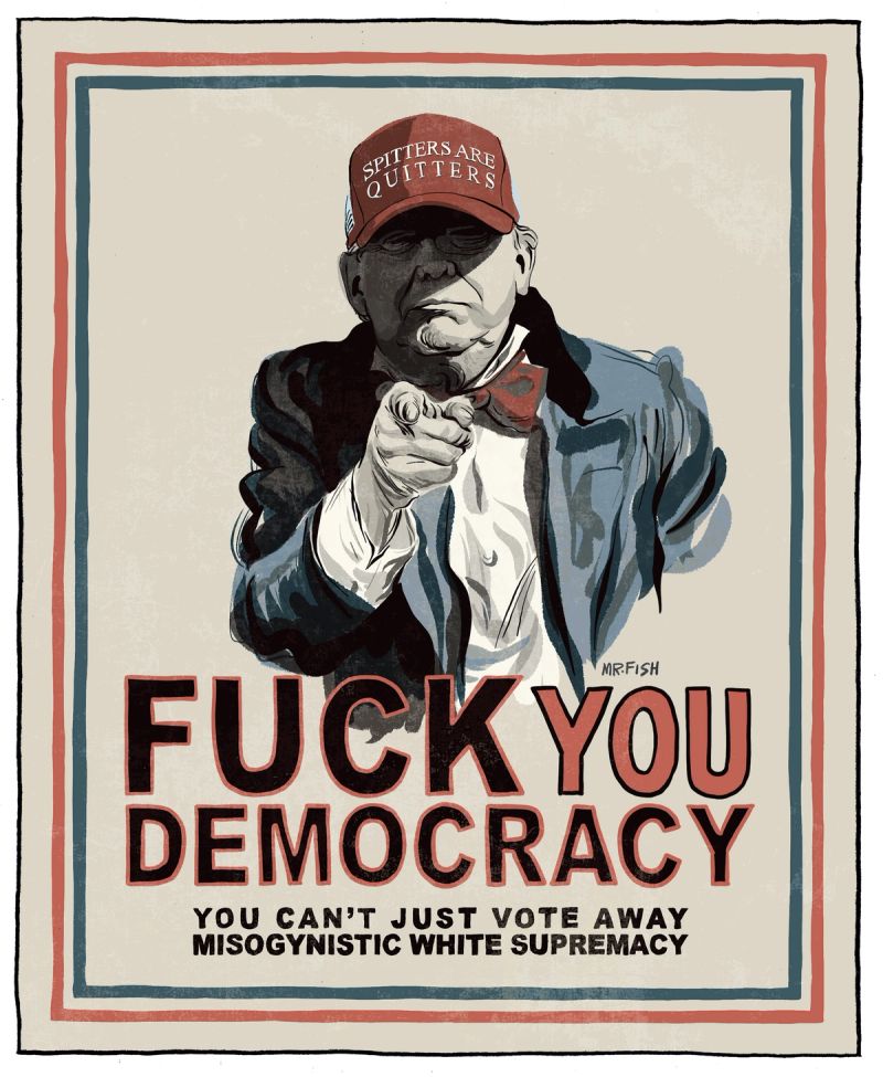 A Message from Our President, 14x16 in, 2024. © Mr. Fish