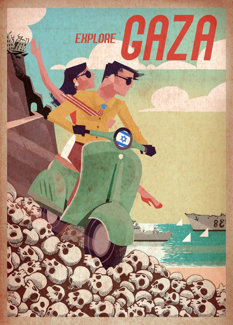 Exploring Gaza, 13x16 in, 2025. © Mr. Fish