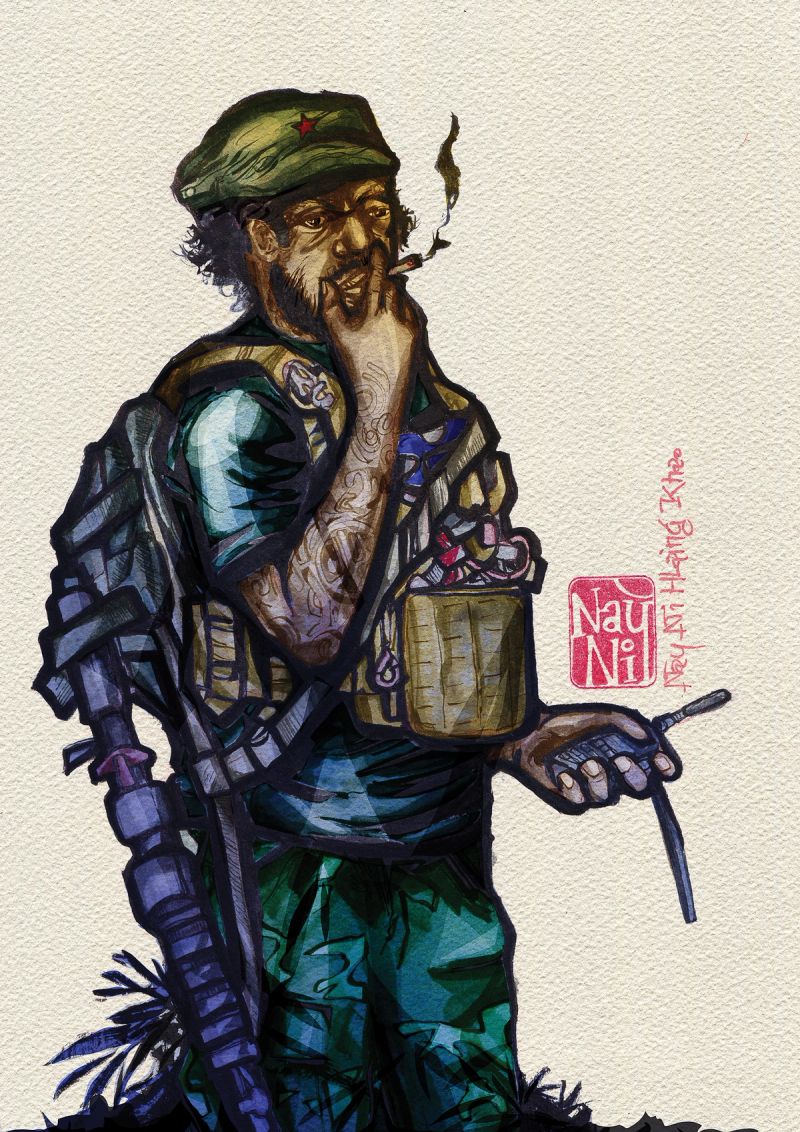©️Nay Ni Hlaing Kha, 21st Century Che, 16×24 in, Illustrations & Fine Art Cartooning, Line Ink on Paper, and Digital Color