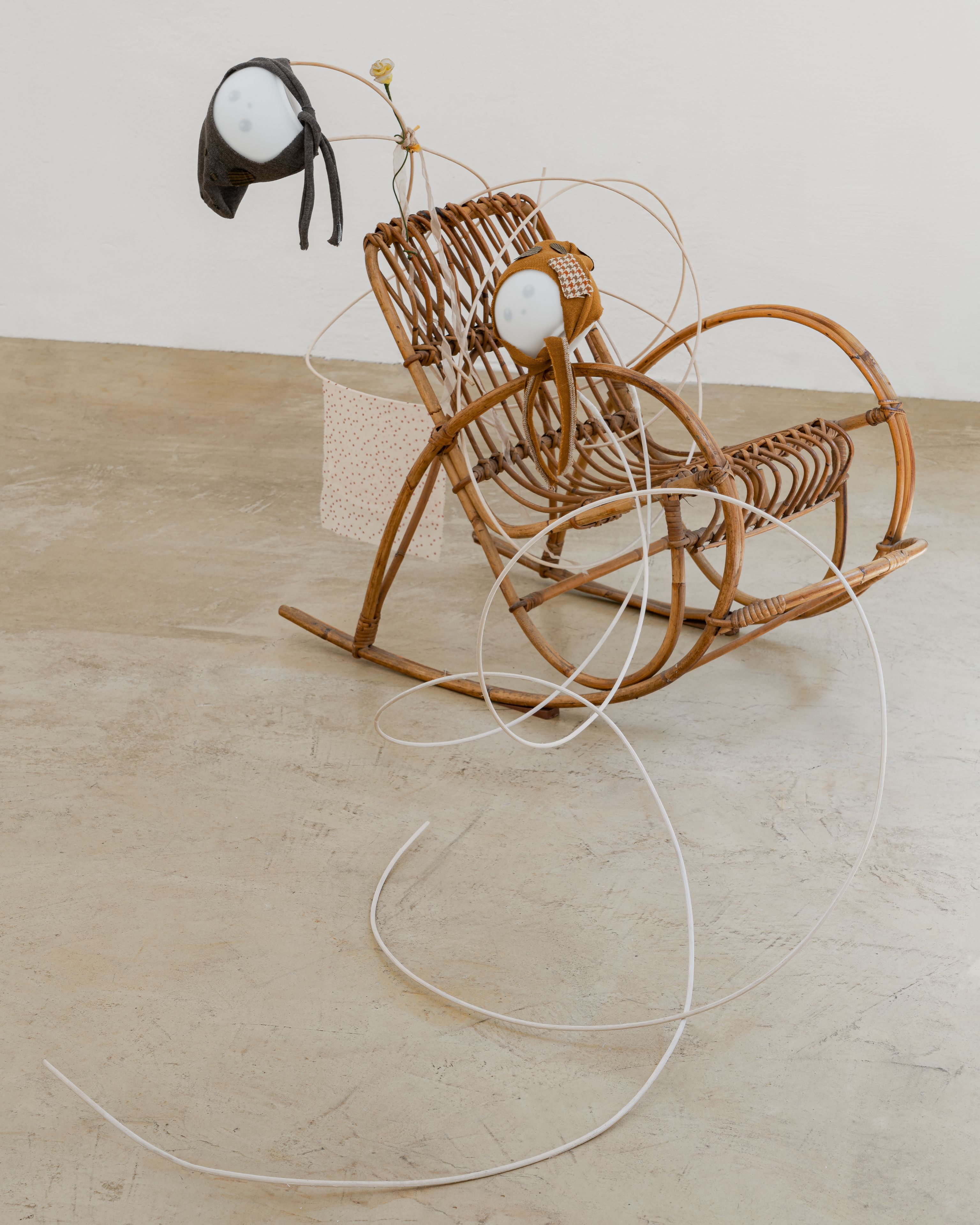 Verde and Bianco on a wicker chair by Francesco De Bernardi