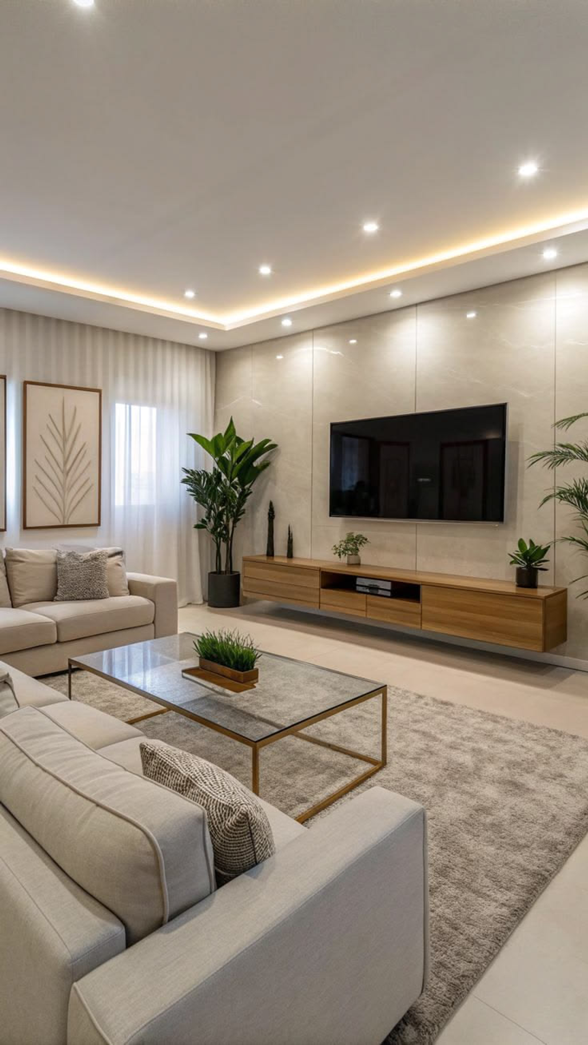 Modern living room with fresh warm off-white walls