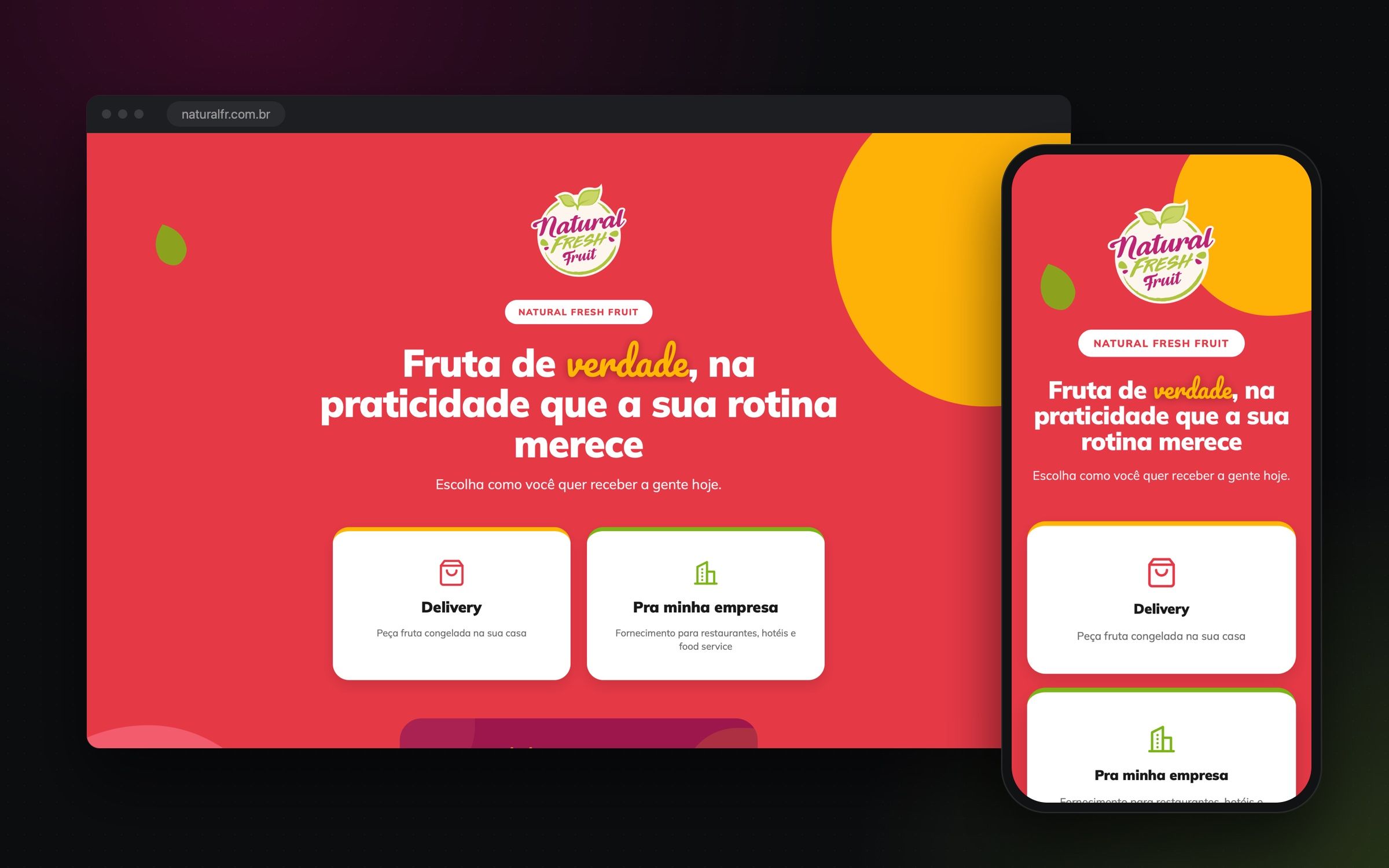 Site da Natural Fresh Fruit no computador e no celular