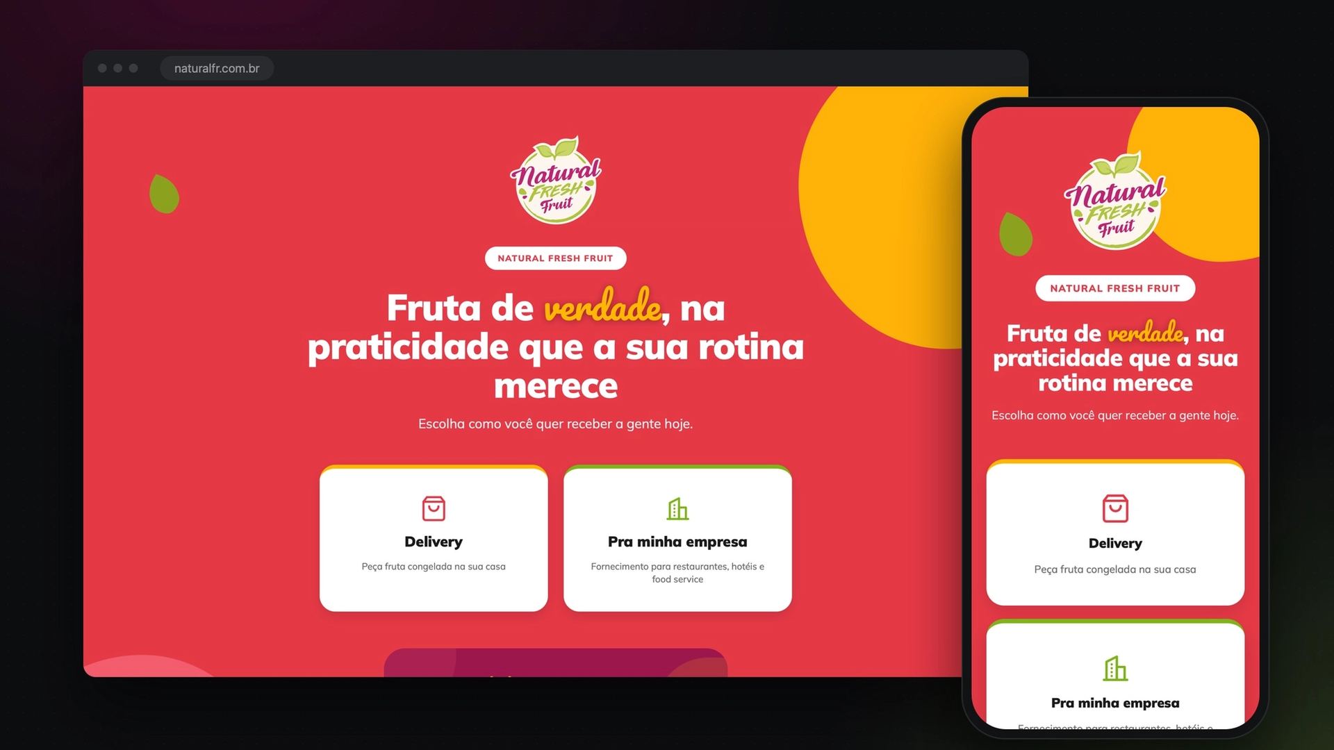 Site da Natural Fresh Fruit no computador e no celular
