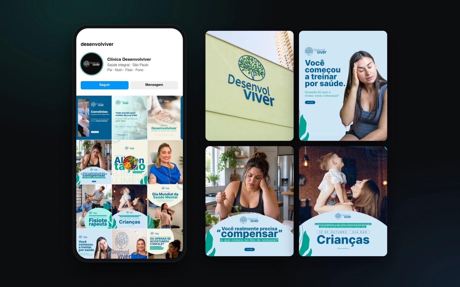 O Instagram da Desenvolviver no celular e alguns dos posts