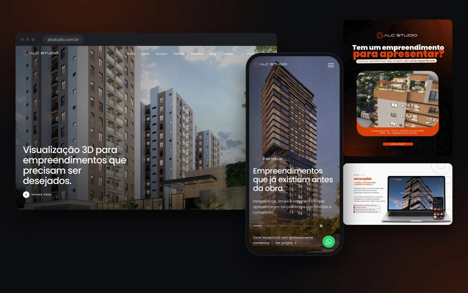 Tudo o que a Vivaz entregou para a ALC Studio: site, celular, redes e brandbook
