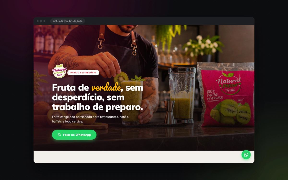 Página para empresas: fruta de verdade, sem desperdício, sem trabalho de preparo