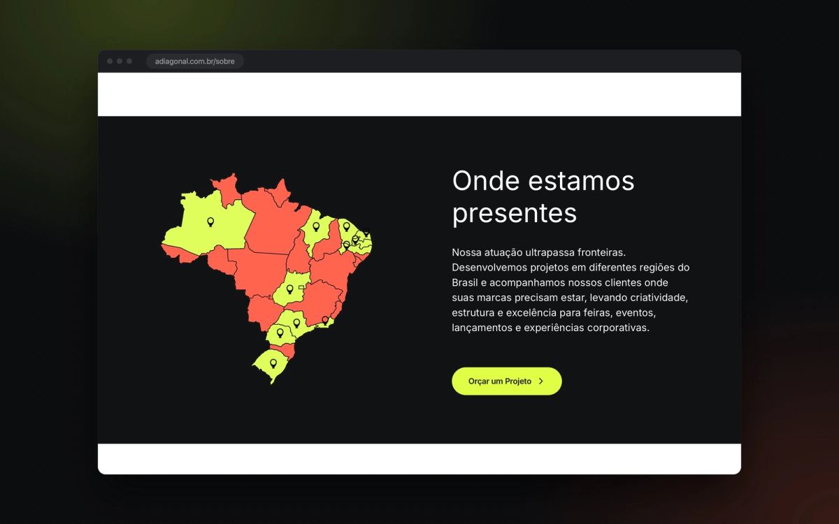 Mapa de onde a A Diagonal já fez projetos no Brasil