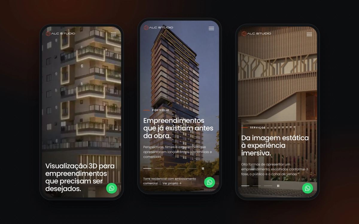 Site novo no celular: home, portfólio e serviços