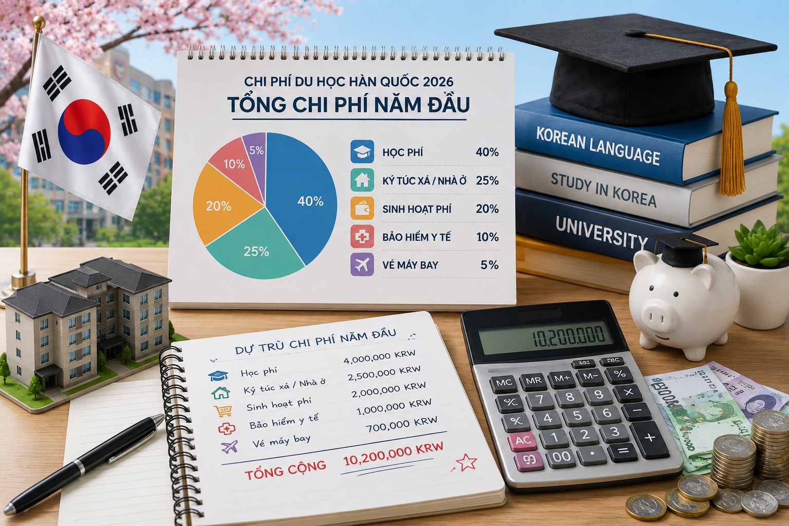 Chi phí du học Hàn Quốc 2026 Tổng chi phí năm đầu