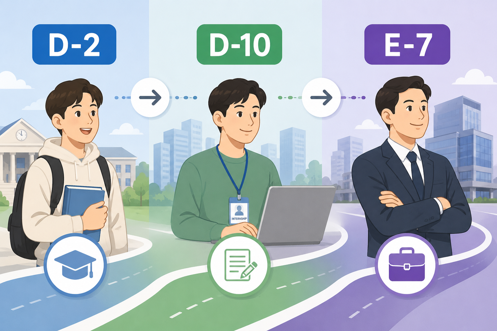 Sơ đồ lộ trình chuyển đổi visa sau tốt nghiệp tại Hàn Quốc