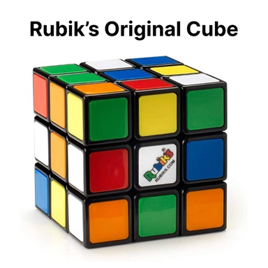 Rubik’s Original Cube has 3x3 coloured squares on each side of the cube. The object of this game is to move the squares so all the squares of a single colour are on one side of the cube. That is, one side has all 9 (3x3) squares in blue, one side all red, one side all yellow, etc.