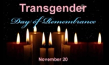 A logo that includes nine lit candles against a black background and text that reads: “Transgender Day of Remembrance, November 29.” 