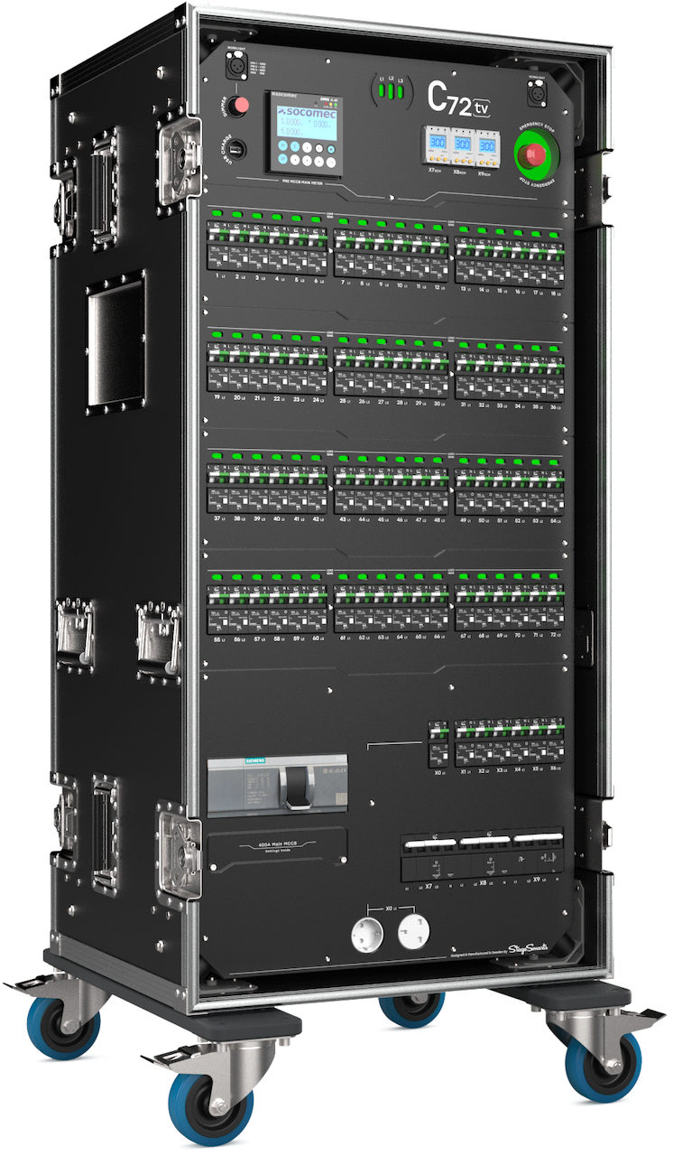 Stagesmarts C72 PDU Powerlock to 12x Socapex 1 x 32a & 1 x 63a 3 Phase Distro