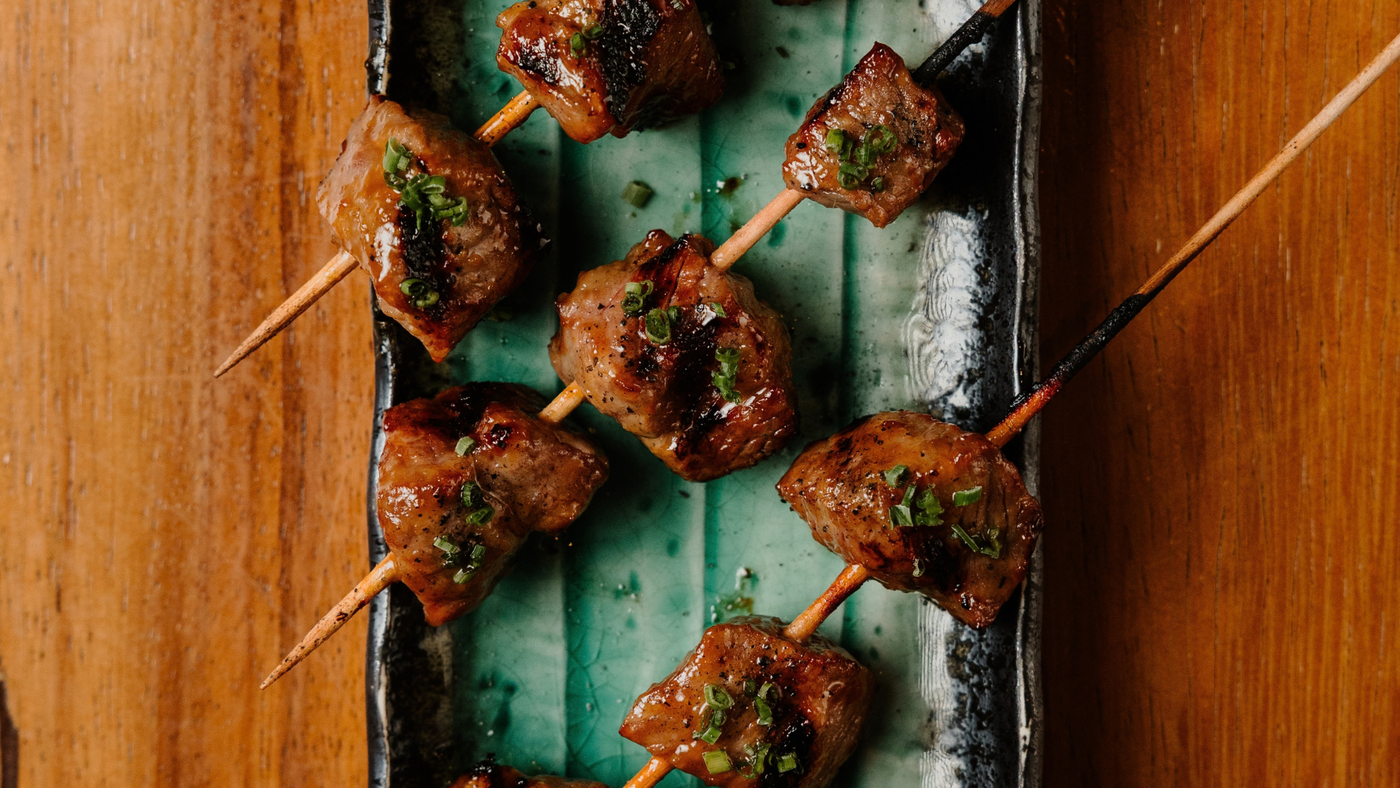 Tabletop grill for Japanese Yakiniku barbecue with Wagyu A5 yakitori at Arko restaurant in Barcelona