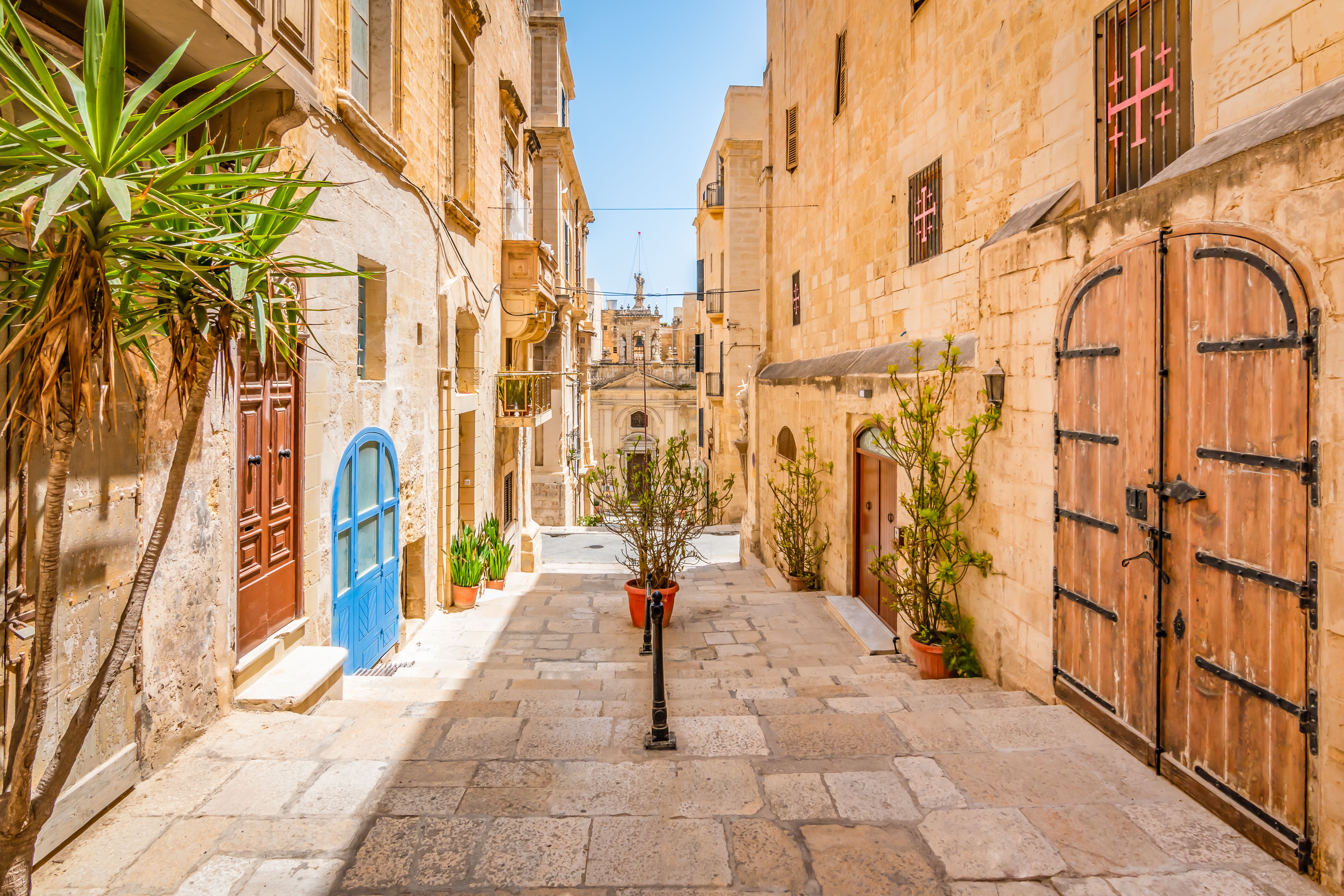 A narrow street in Valletta on a summer day in Malta