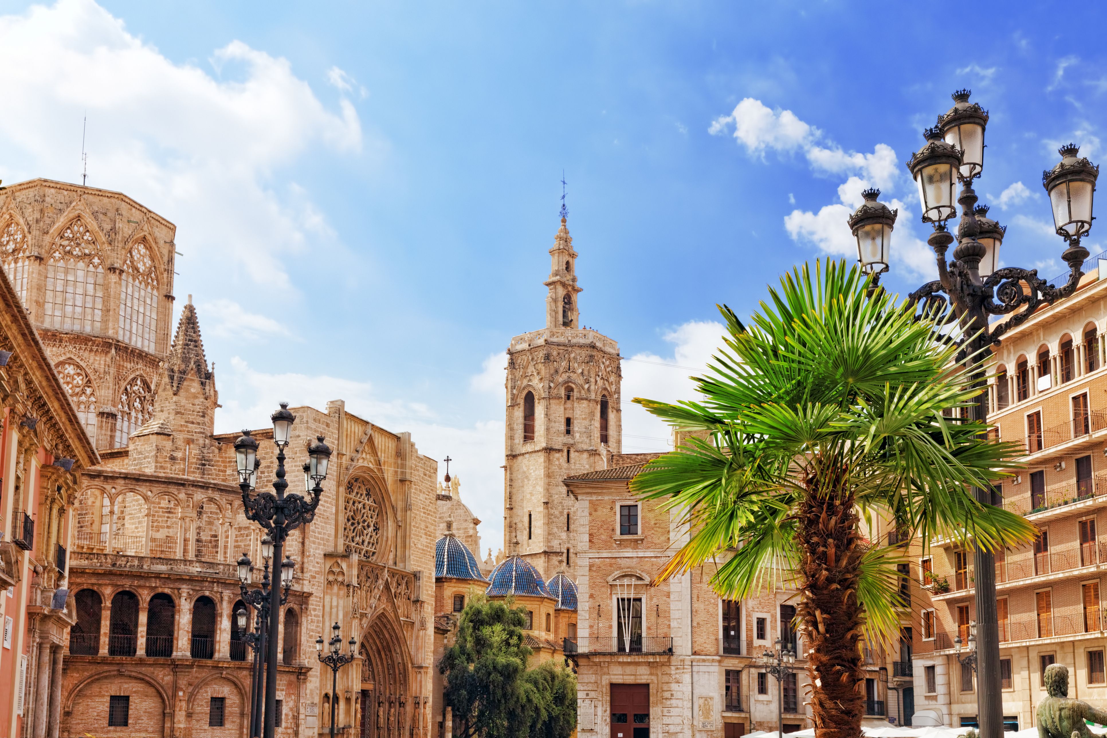 Close up view of the Square of Saint Mary's in Valencia's old town, Spain.