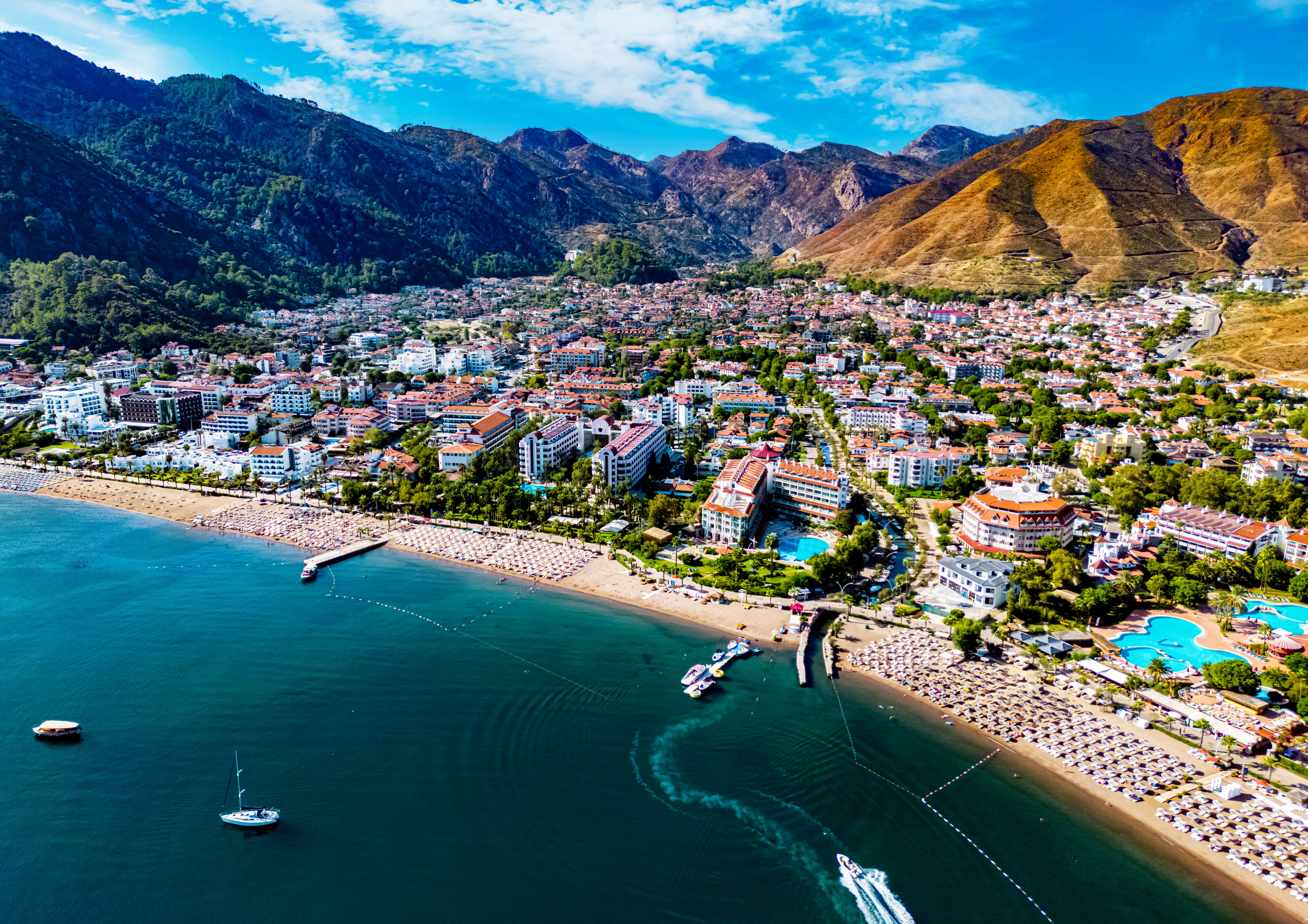 Aerial view of Icmeler beach in the district of Marmaris in Turkey