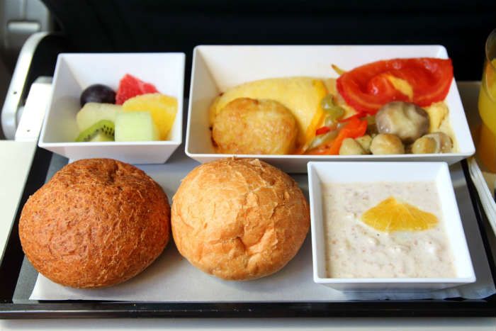 Aeroplane meal on tray