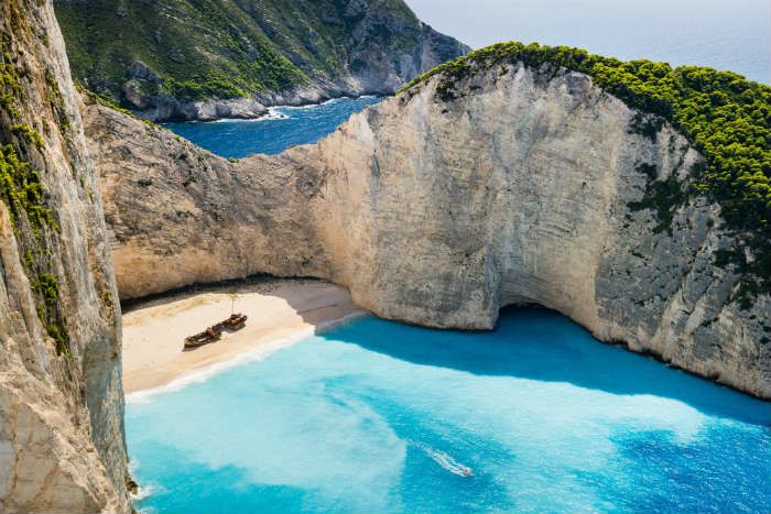 The famous view of Shipwreck Cove in Zante