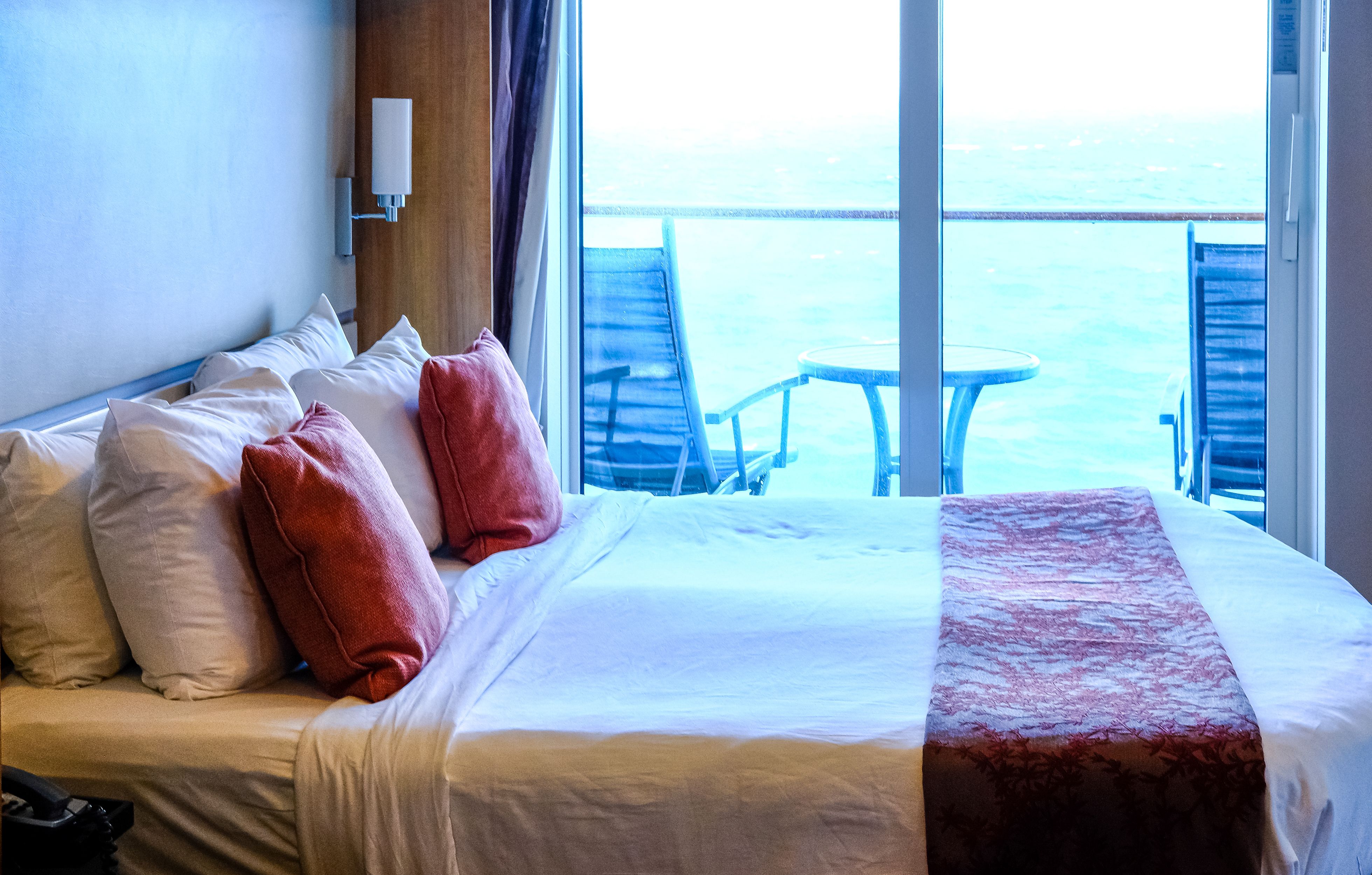 Cabin on a cruise ship with an ocean view balcony