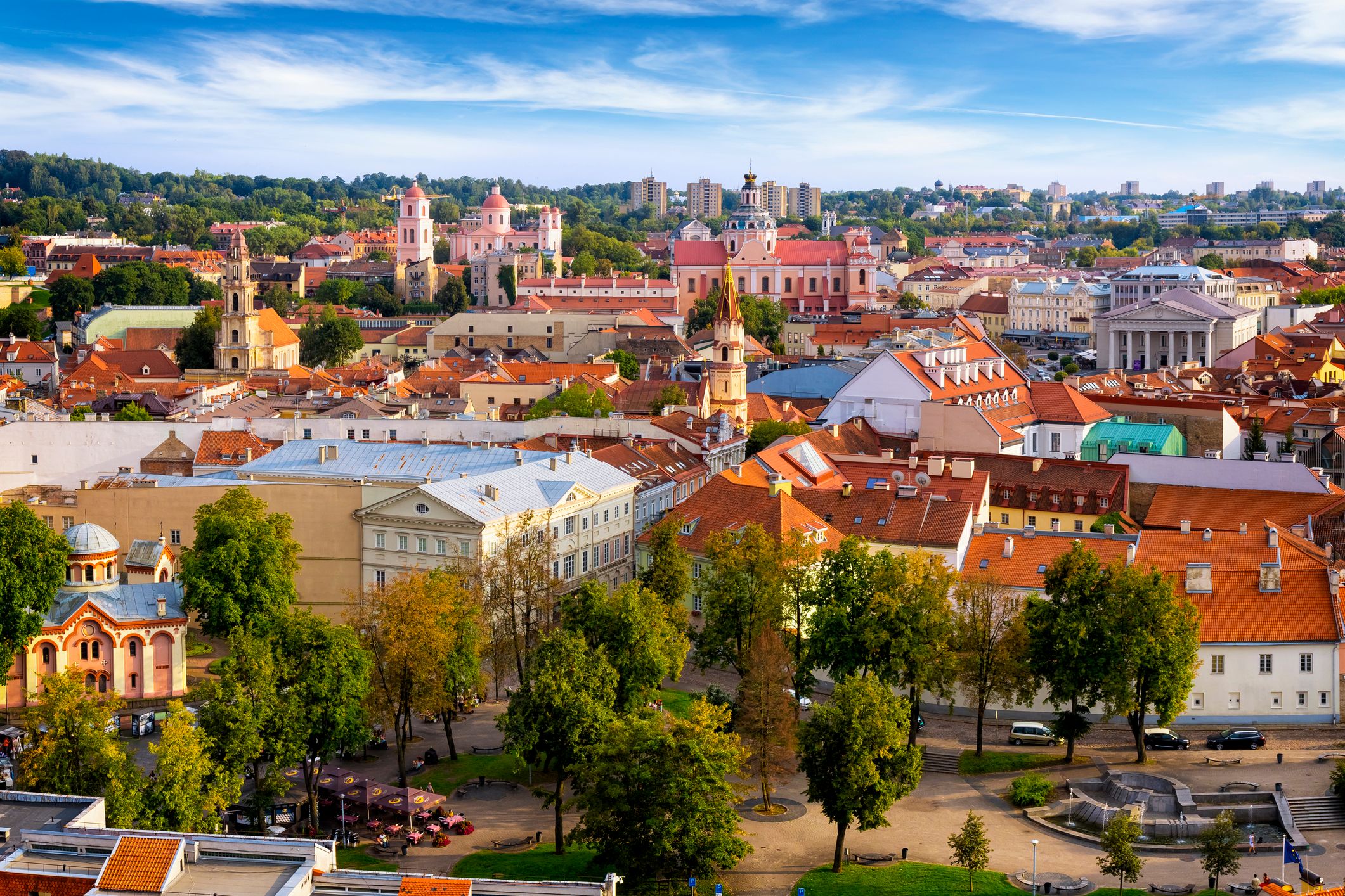 Aerial view of the old town in Vilnius, Lithuania
