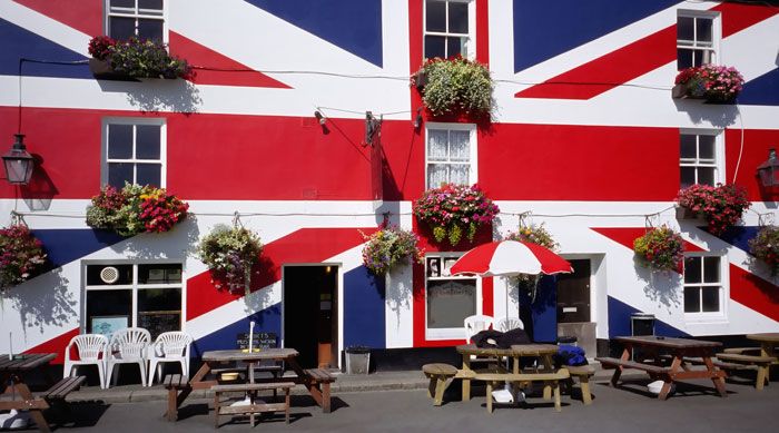 Pub painted with British flag