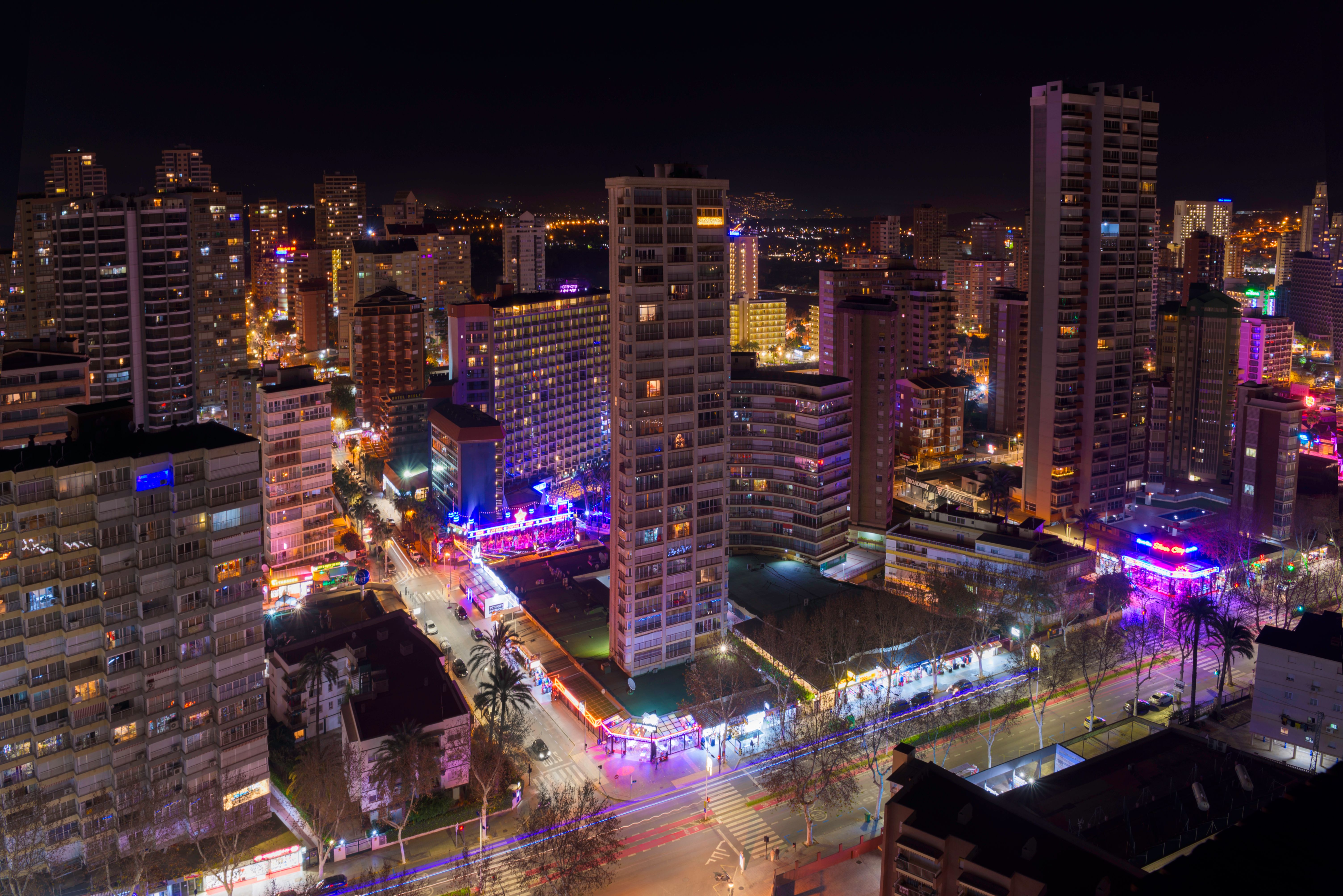 Vista Levante area at night in Benidorm, Spain