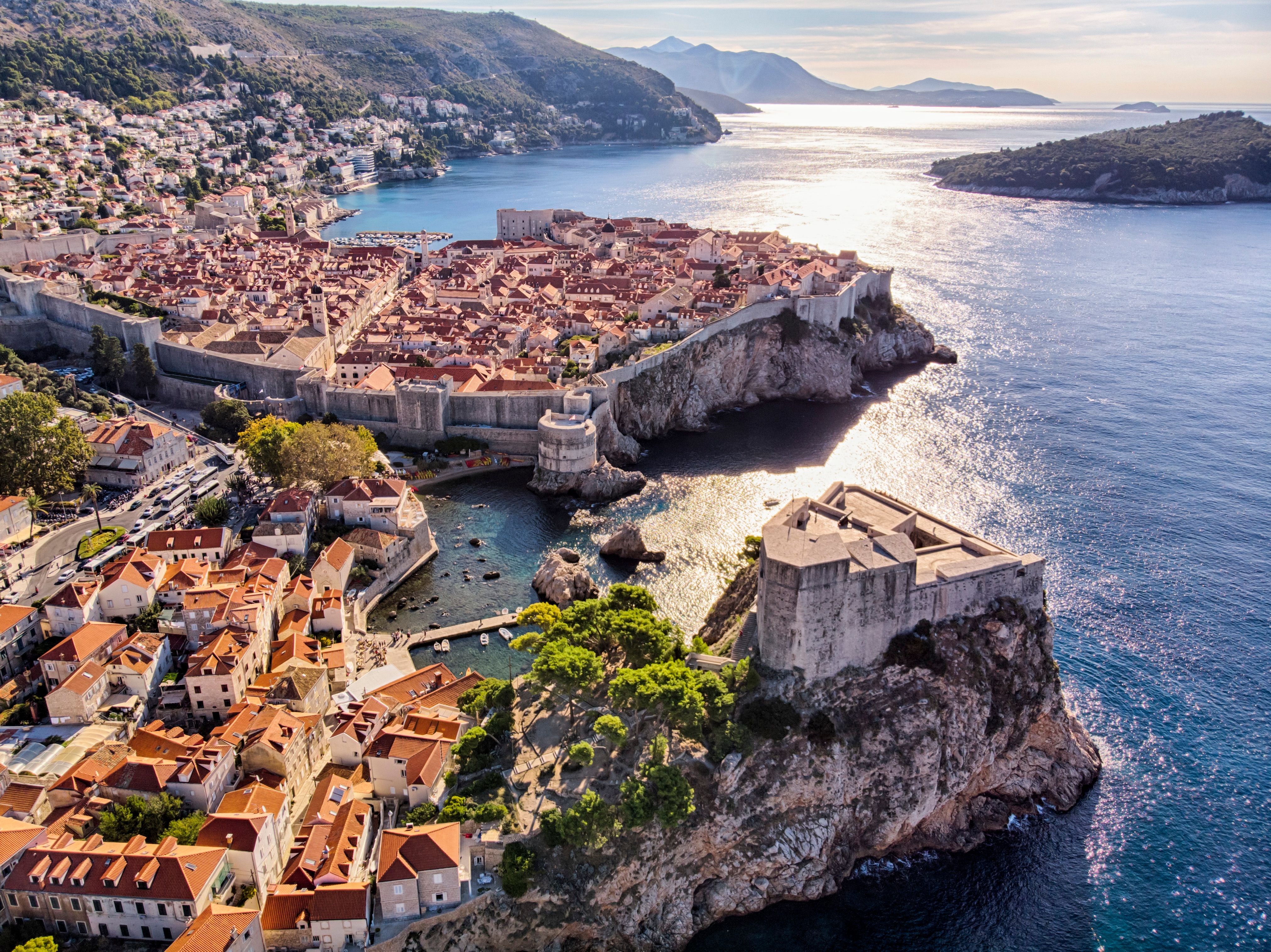 Aerial view of Saint Lawrence Fortress and Dubrovnik old town