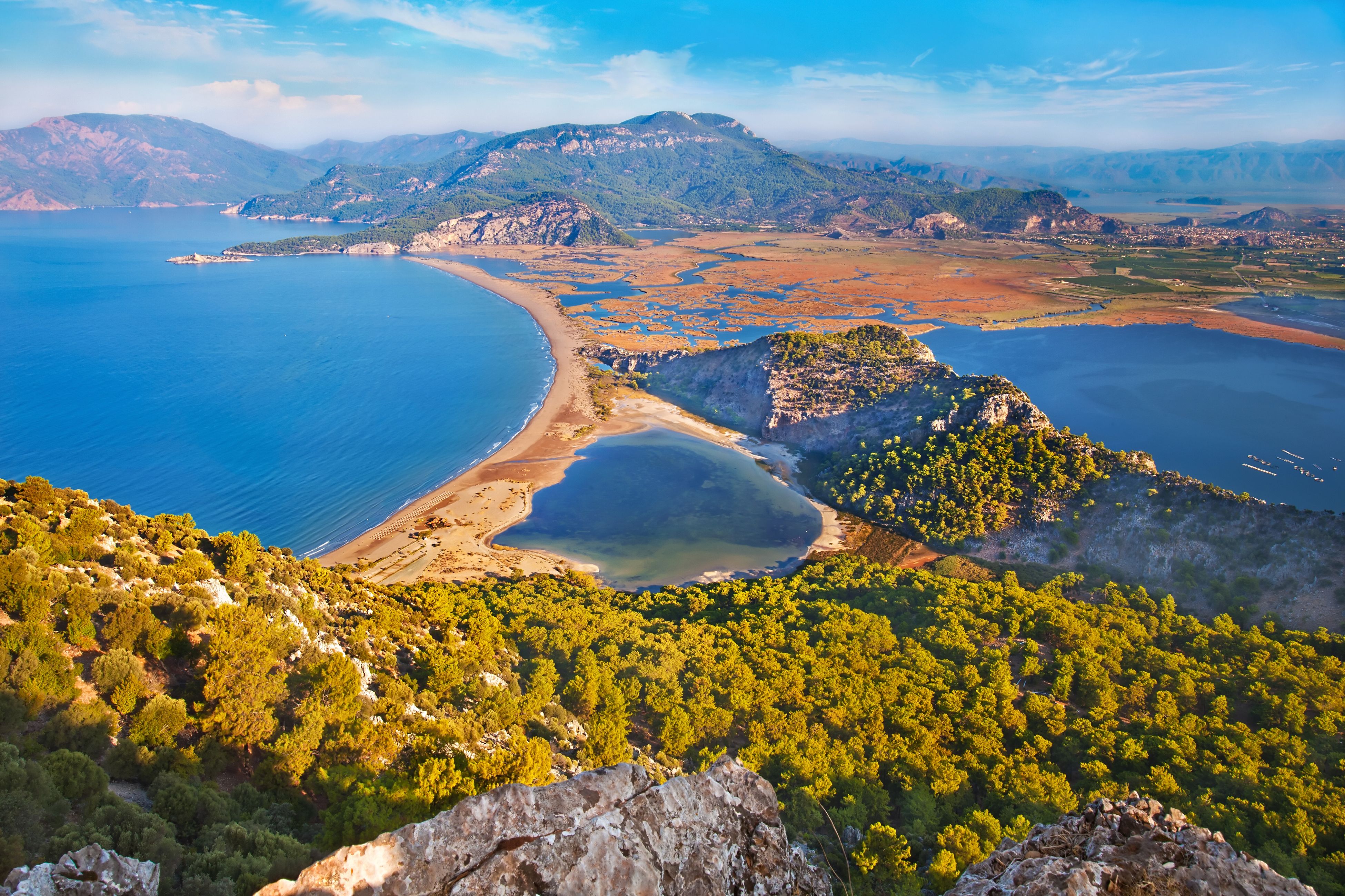 An aerial view over Iztuzu beach near Dalyan in Turkey