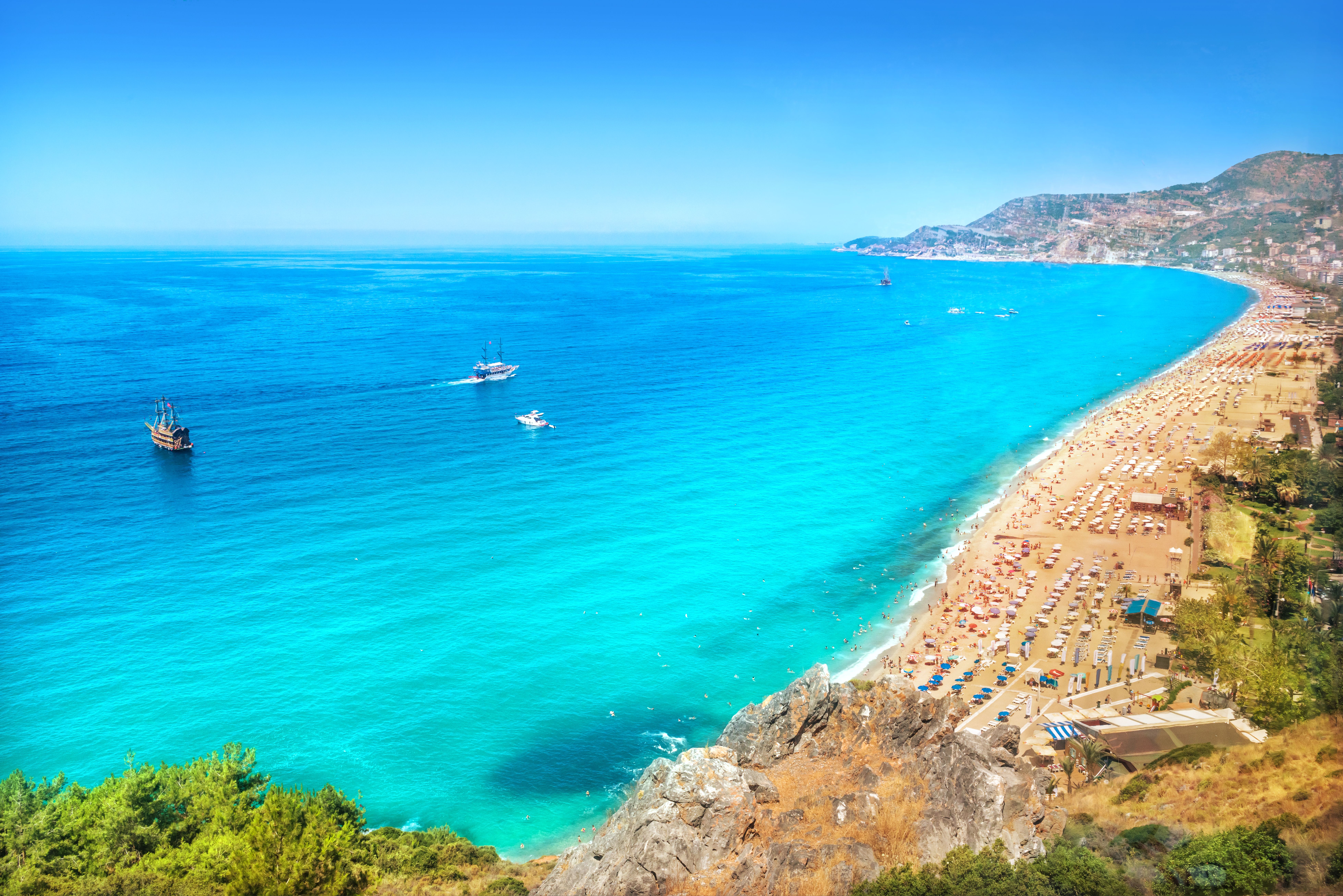 Aerial view over Cleopatra Beach in Alanya, Turkey