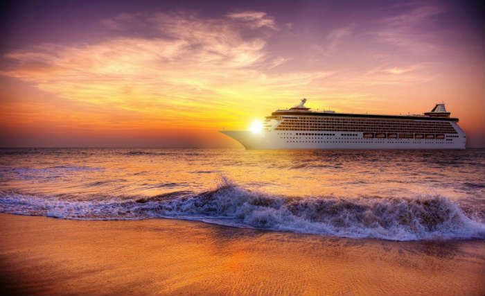 Cruise ship by the shore