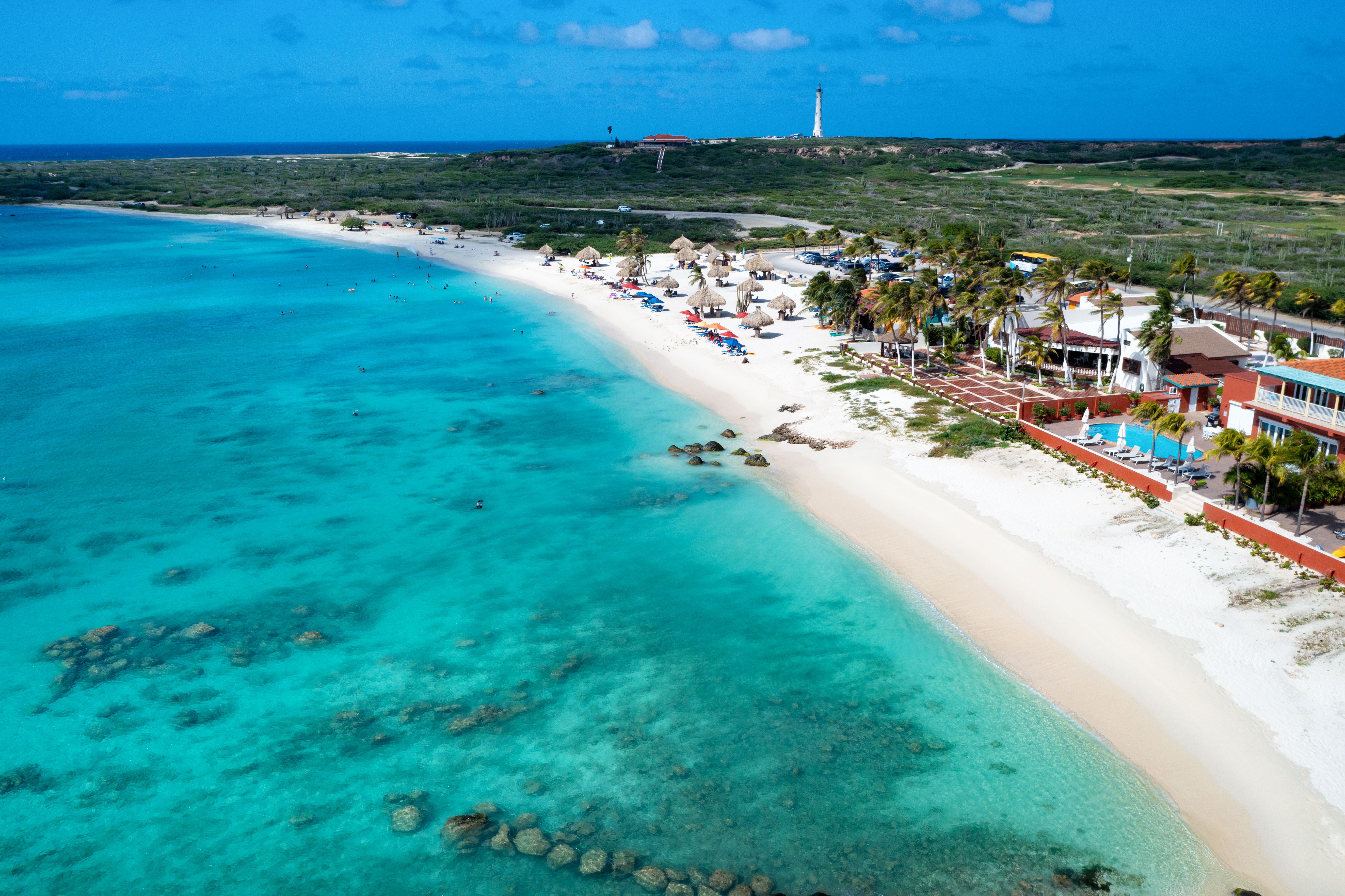 Aerial photo of Arashi Beach in Aruba, the Caribbean