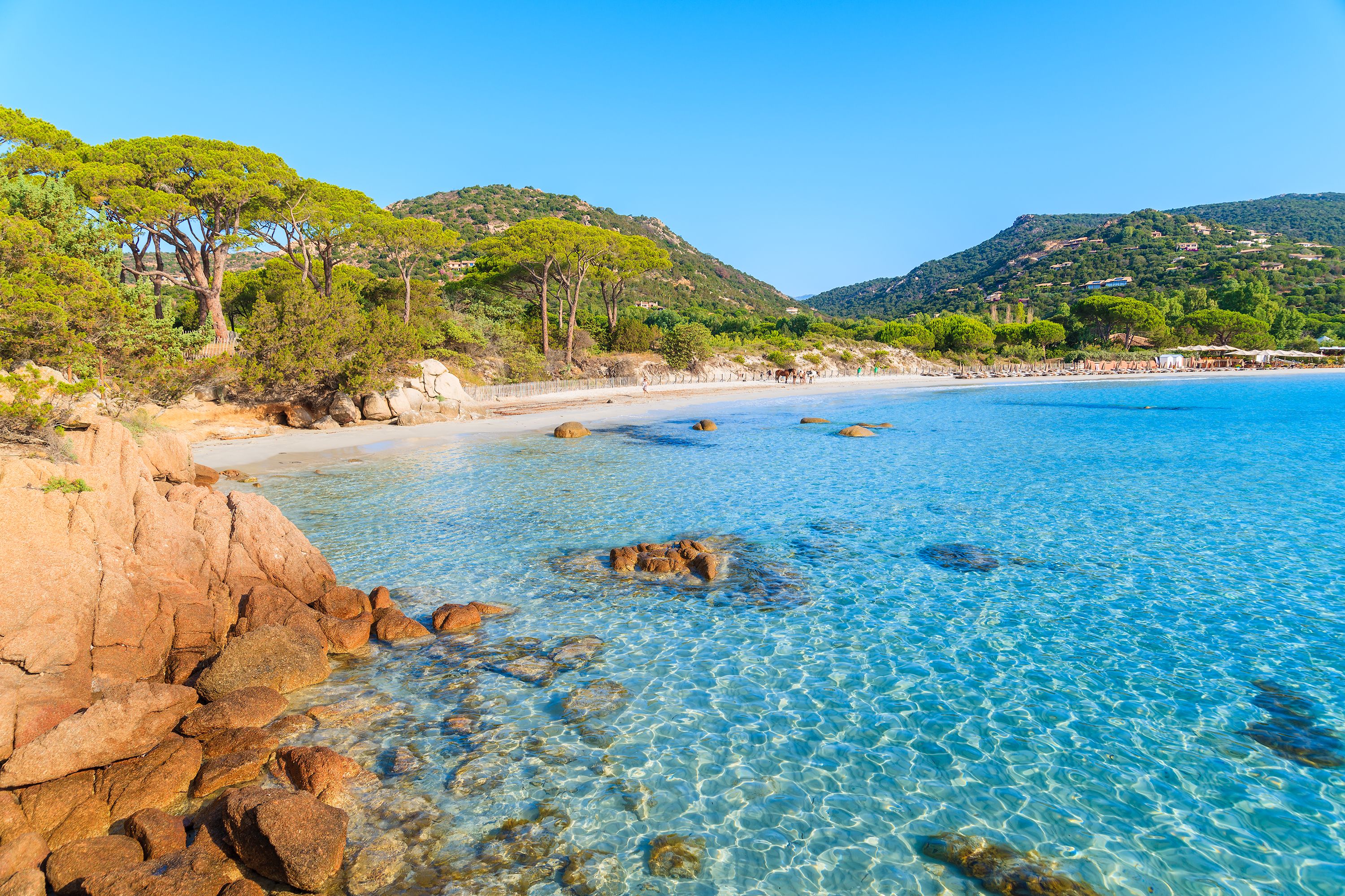 A view across the sea of Palombaggia beach on Corsica island, France