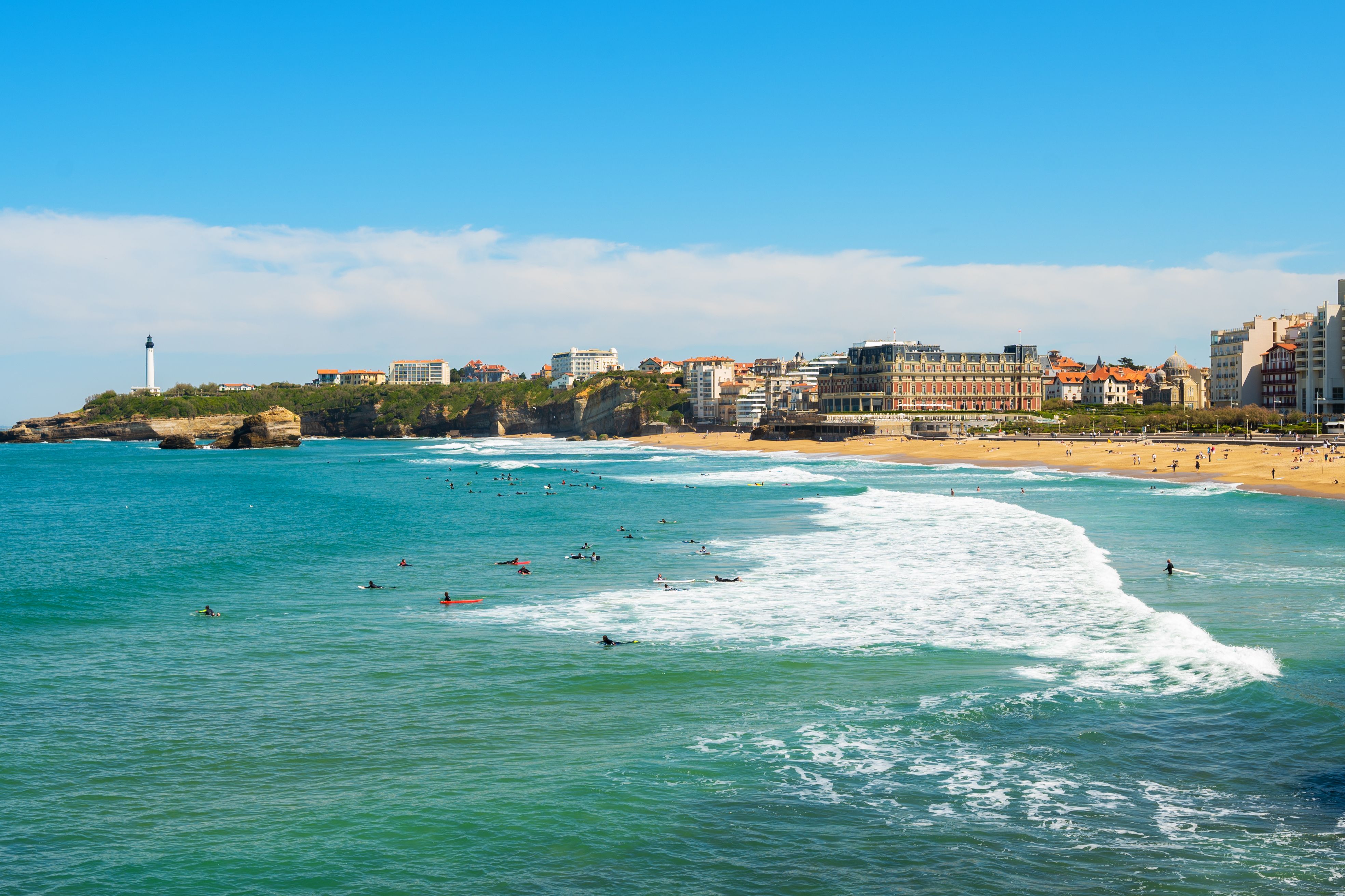 Beach and coastline of Biarritz, a seaside town in France