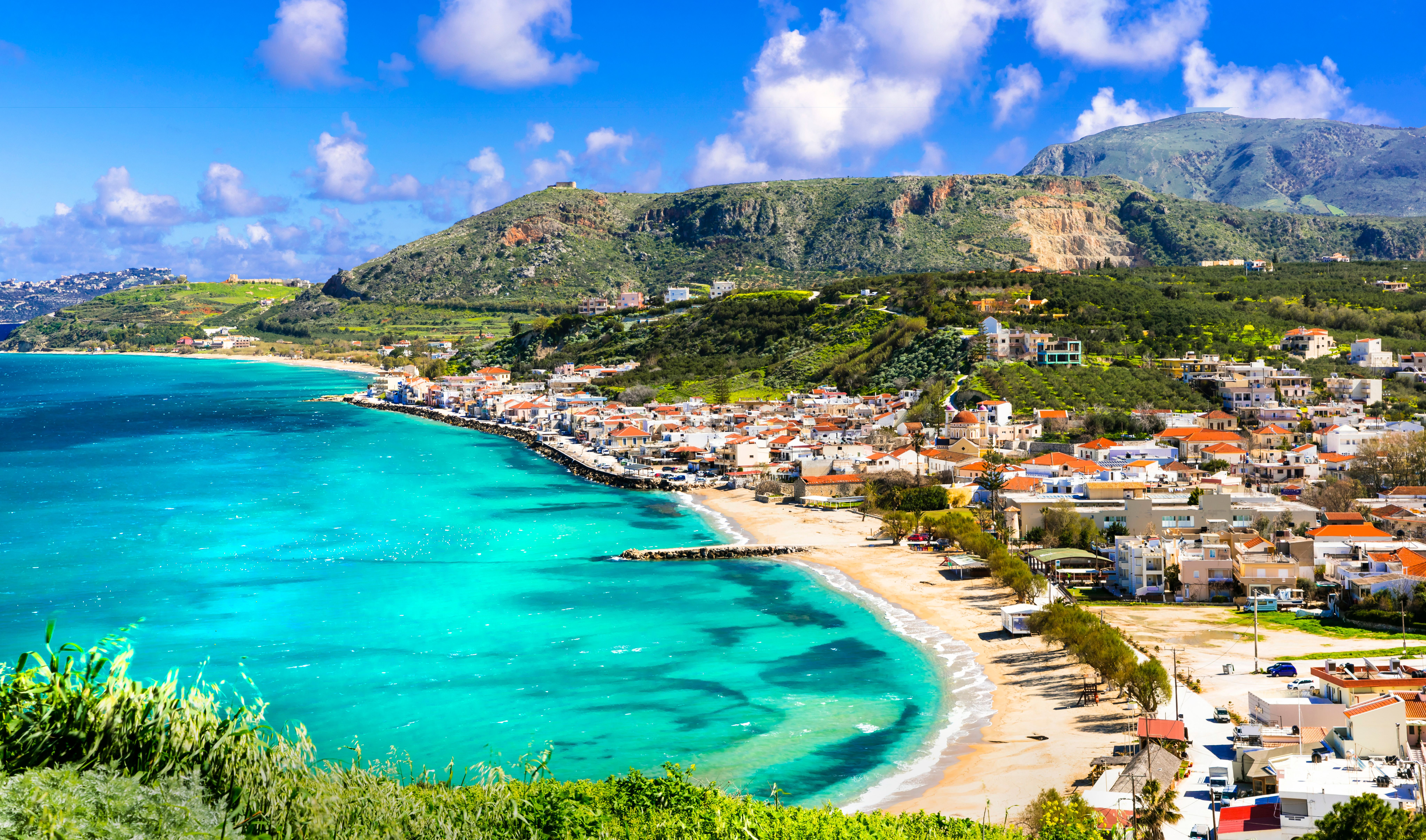 View of Kalyves Bay and beach in Crete on a beautiful summer's day
